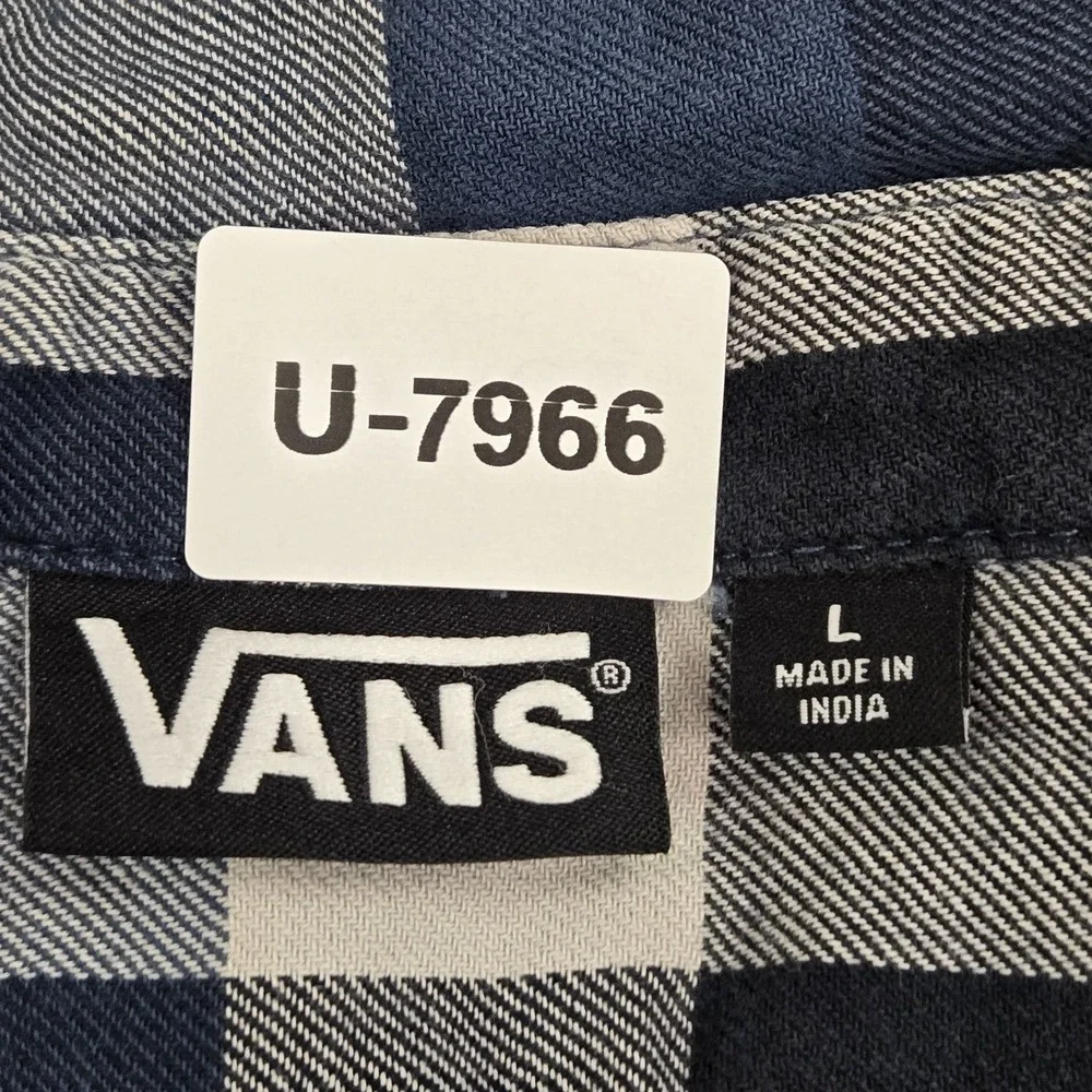 Vans Men Button Up Shirt L Blue Plaid Long Sleeve Skate Flannel‎